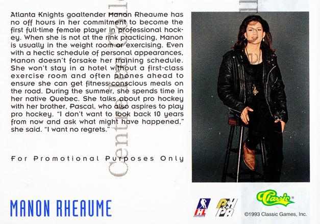  (CI) Manon Rheaume Hockey Card 1993 Classic Hockey Draft (base)  112 Manon Rheaume : Collectibles & Fine Art